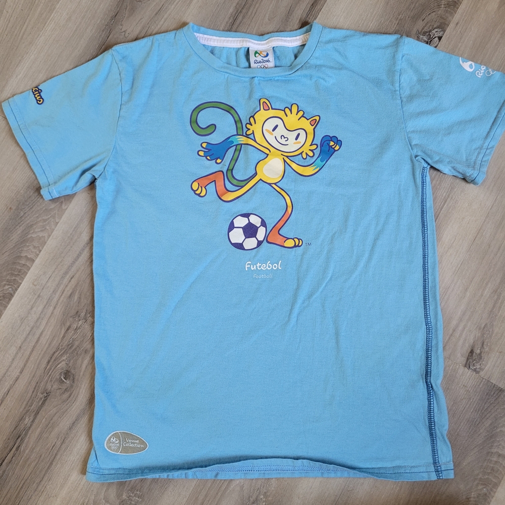 Playful Blue Kids Tee with Soccer Monkey Design